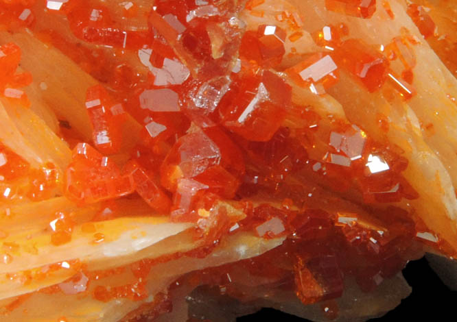 Vanadinite on Barite from Mibladen, Haute Moulouya Basin, Zeida-Aouli-Mibladen belt, Midelt Province, Morocco