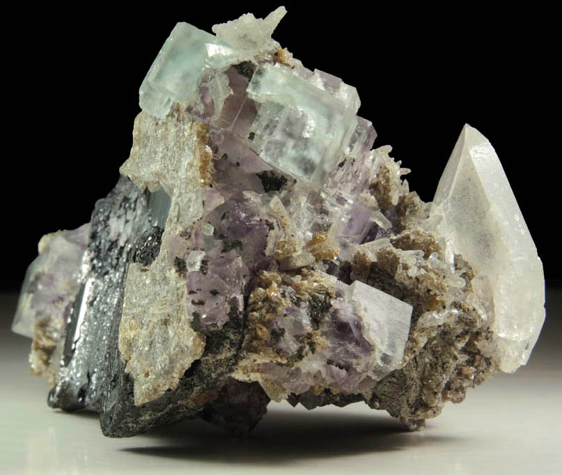 Fluorite, Quartz, Ferberite from Yaogangxian Mine, Nanling Mountains, Hunan, China