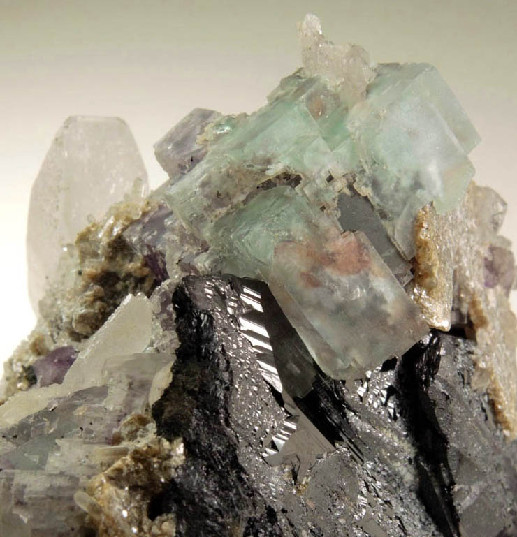 Fluorite, Quartz, Ferberite from Yaogangxian Mine, Nanling Mountains, Hunan, China