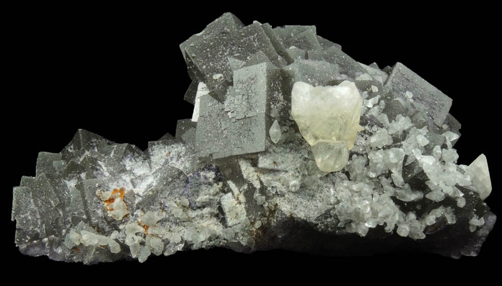 Fluorite, Chalcopyrite, Calcite, Sphalerite from Ladywash Mine, Derbyshire, England