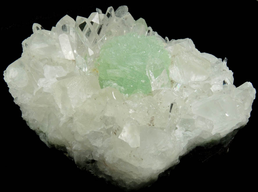 Prehnite on Quartz and Calcite from Goboboseb Mountains, 43 km west of Brandberg Mountain, Erongo region, Namibia