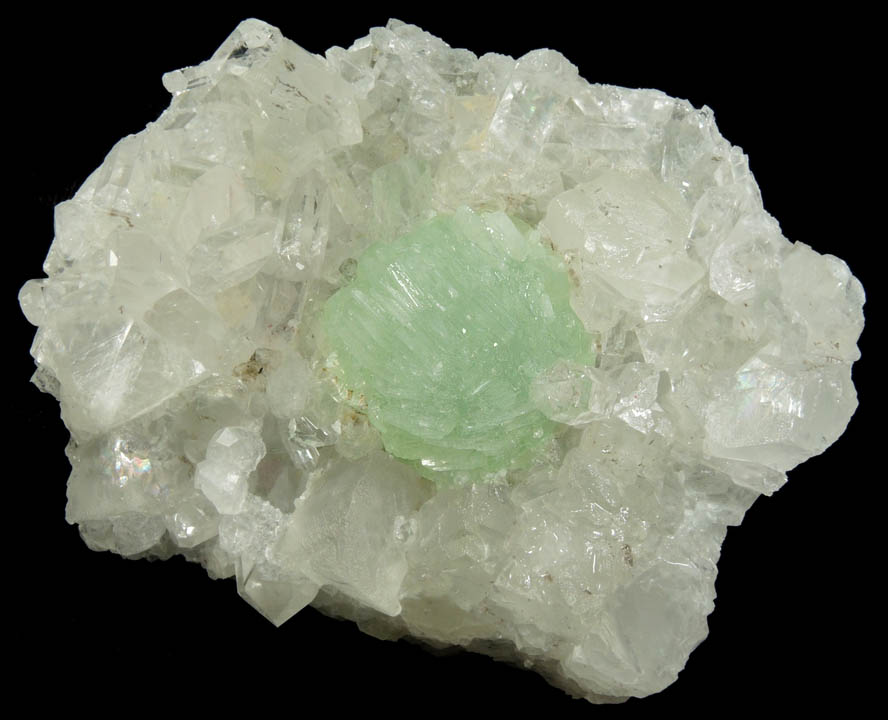 Prehnite on Quartz and Calcite from Goboboseb Mountains, 43 km west of Brandberg Mountain, Erongo region, Namibia