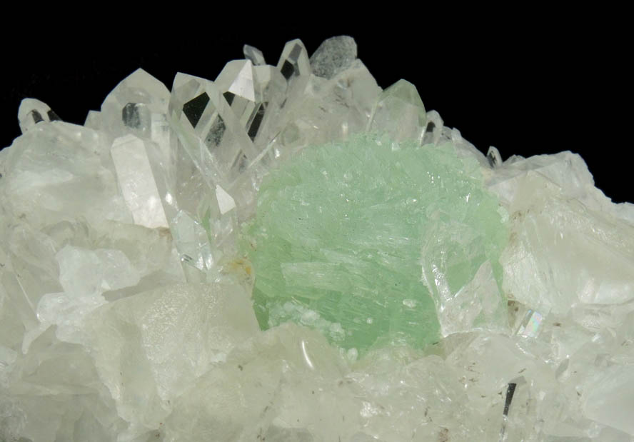 Prehnite on Quartz and Calcite from Goboboseb Mountains, 43 km west of Brandberg Mountain, Erongo region, Namibia