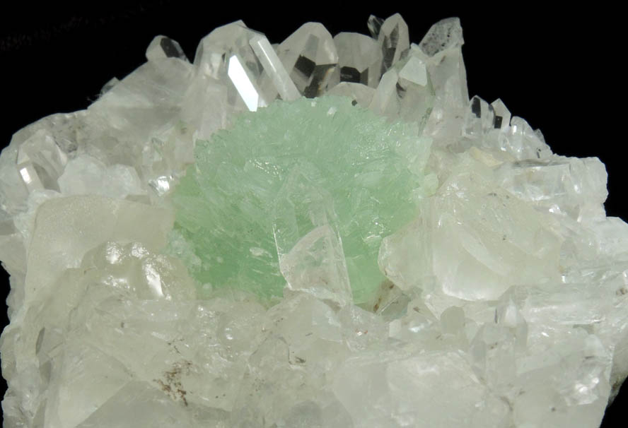 Prehnite on Quartz and Calcite from Goboboseb Mountains, 43 km west of Brandberg Mountain, Erongo region, Namibia