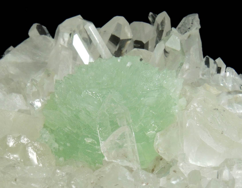 Prehnite on Quartz and Calcite from Goboboseb Mountains, 43 km west of Brandberg Mountain, Erongo region, Namibia