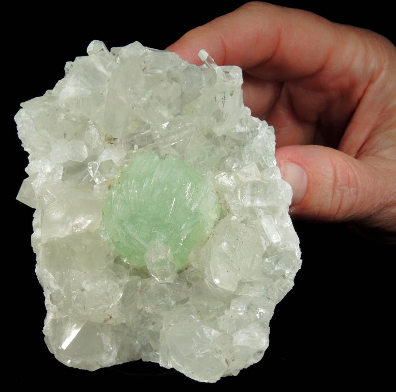 Prehnite on Quartz and Calcite from Goboboseb Mountains, 43 km west of Brandberg Mountain, Erongo region, Namibia