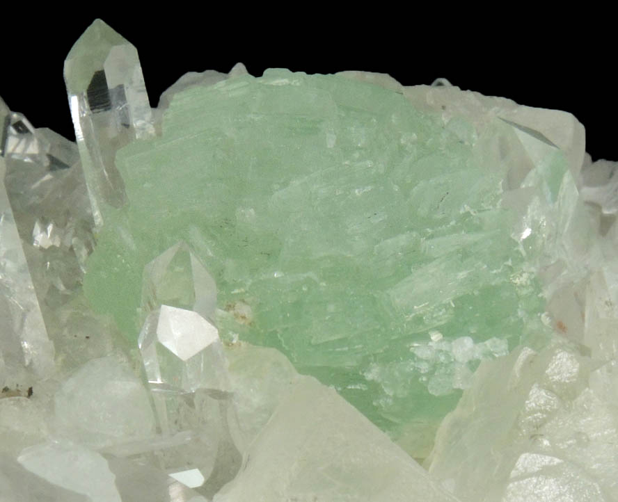 Prehnite on Quartz and Calcite from Goboboseb Mountains, 43 km west of Brandberg Mountain, Erongo region, Namibia