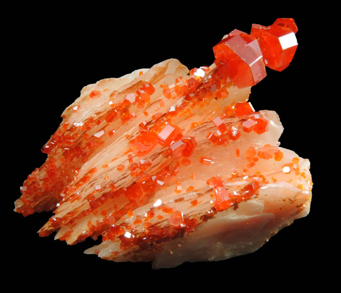 Vanadinite over Barite from Mibladen, Haute Moulouya Basin, Zeida-Aouli-Mibladen belt, Midelt Province, Morocco