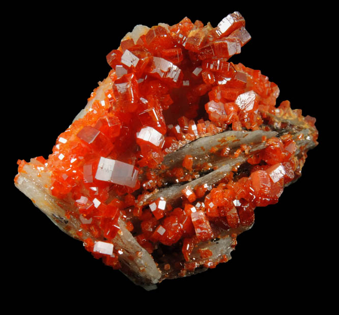 Vanadinite over Barite from Mibladen, Haute Moulouya Basin, Zeida-Aouli-Mibladen belt, Midelt Province, Morocco