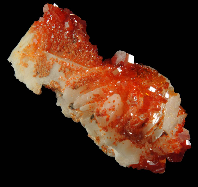 Vanadinite over Barite from Mibladen, Haute Moulouya Basin, Zeida-Aouli-Mibladen belt, Midelt Province, Morocco