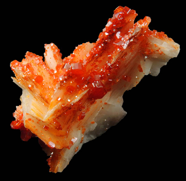 Vanadinite over Barite from Mibladen, Haute Moulouya Basin, Zeida-Aouli-Mibladen belt, Midelt Province, Morocco