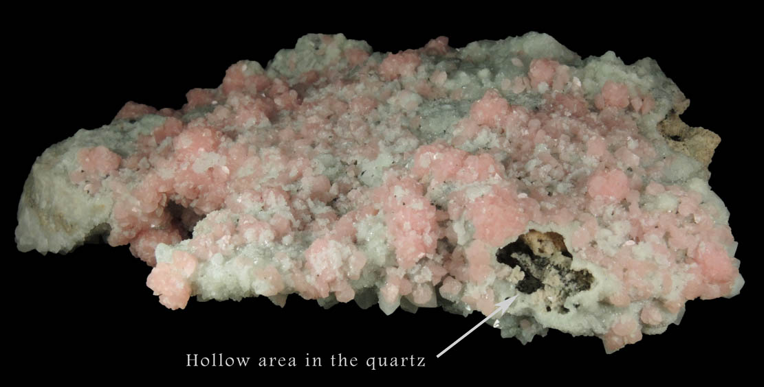 Rhodochrosite on Quartz from Grizzly Bear Mine, Ouray District, Ouray County, Colorado