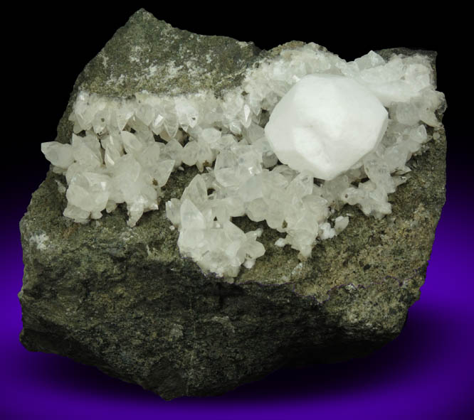 Analcime on Calcite from Upper New Street Quarry, Paterson, Passaic County, New Jersey
