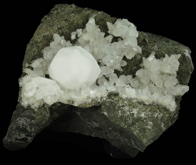 Analcime on Calcite from Upper New Street Quarry, Paterson, Passaic County, New Jersey