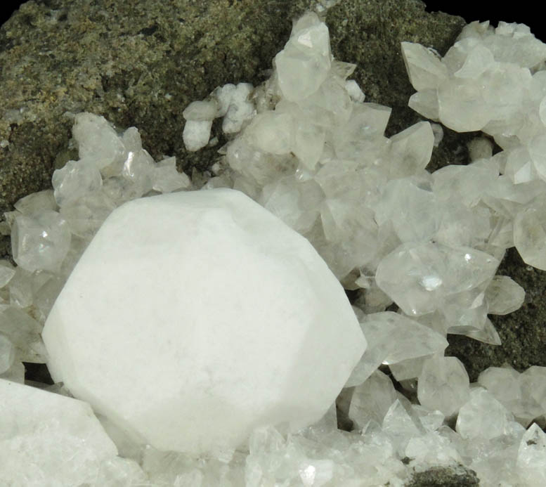Analcime on Calcite from Upper New Street Quarry, Paterson, Passaic County, New Jersey