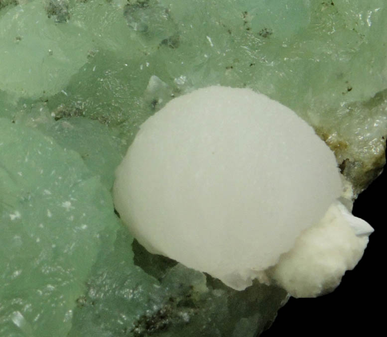 Thomsonite on Prehnite from Prospect Park Quarry, Prospect Park, Passaic County, New Jersey