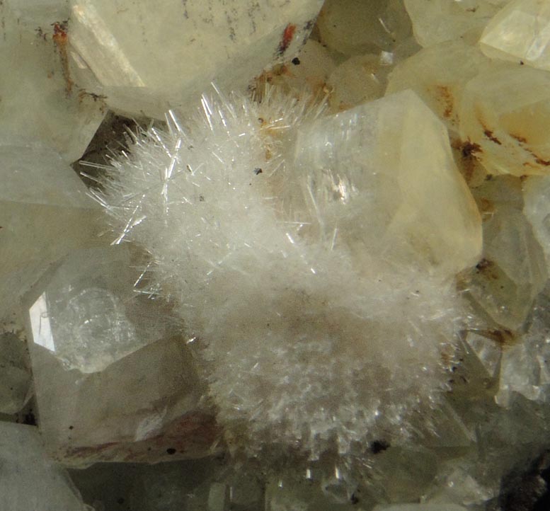 Apophyllite, Natrolite, Calcite over Datolite from Erie Railroad Cut, Jersey City, Hudson County, New Jersey