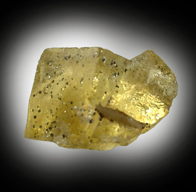 Fluorite, yellow, with Pyrite inclusions from Blackdene Mine, Ireshopeburn, Weardale, County Durham, England