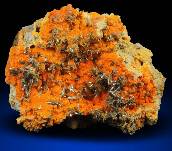 Vanadinite var. Endlichite on Descloizite from Chalk Mountain Mine, Churchill County, Nevada