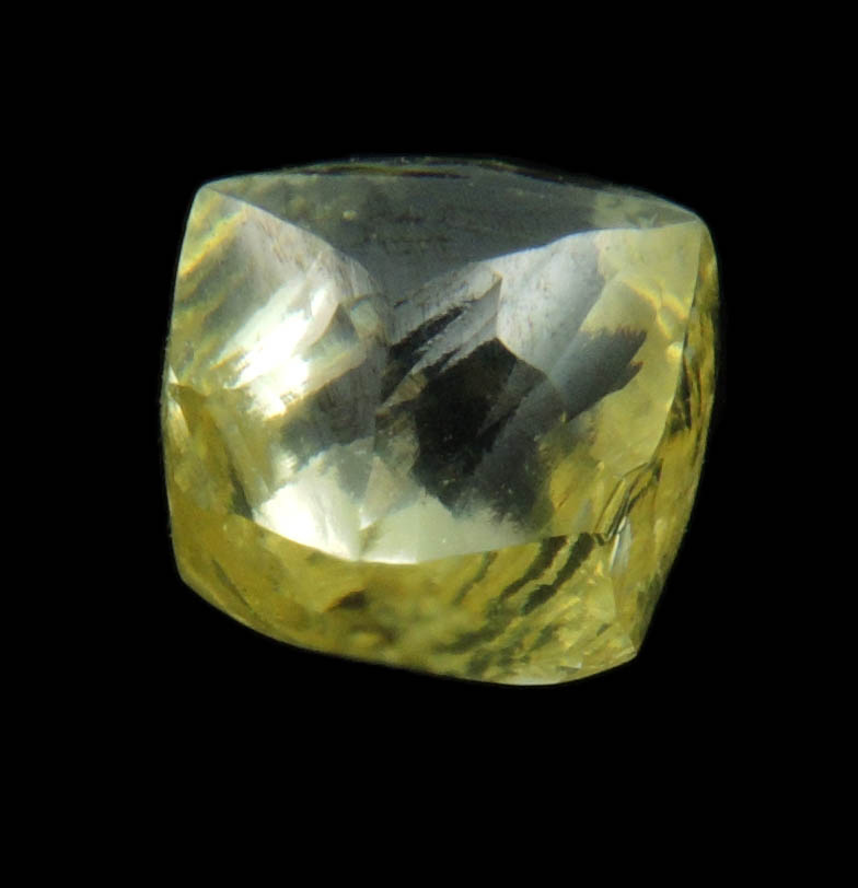 Diamond (0.90 carat fancy-yellow gem-grade cuttable dodecahedral uncut diamond) from Jwaneng Mine, Naledi River Valley, Botswana