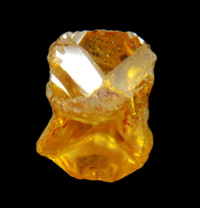 Diamond (0.37 carat fancy intense-yellow cavernous cubic uncut rough diamond) from Mbuji-Mayi, 300 km east of Tshikapa, Democratic Republic of the Congo