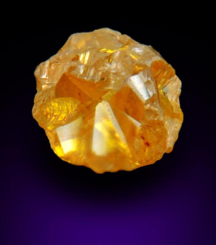 Diamond (0.44 carat fancy intense-yellow cavernous cubic uncut rough diamond) from Mbuji-Mayi, 300 km east of Tshikapa, Democratic Republic of the Congo