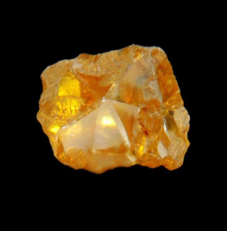 Diamond (0.44 carat fancy intense-yellow cavernous cubic uncut rough diamond) from Mbuji-Mayi, 300 km east of Tshikapa, Democratic Republic of the Congo
