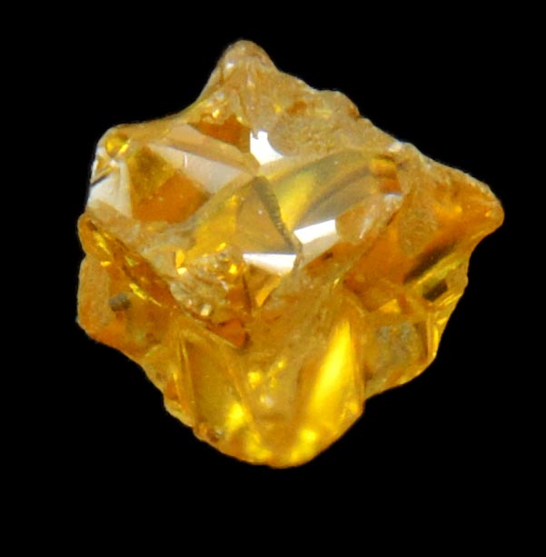 Diamond (0.60 carat fancy intense-yellow cavernous cubic crystal) from Mbuji-Mayi, 300 km east of Tshikapa, Democratic Republic of the Congo