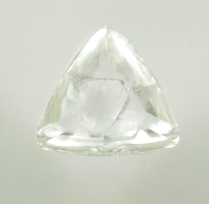Diamond (0.74 carat cuttable very-pale-yellow macle, twinned uncut diamond) from Diavik Mine, East Island, Lac de Gras, Northwest Territories, Canada