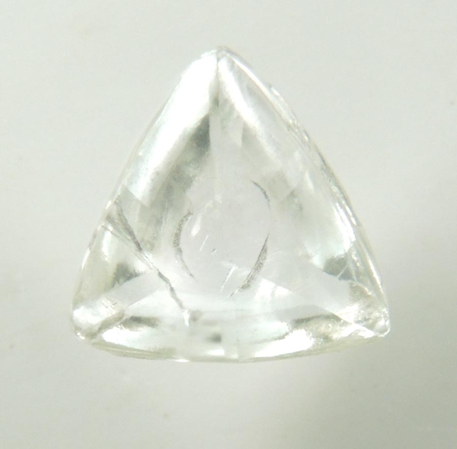 Diamond (0.74 carat cuttable very-pale-yellow macle, twinned uncut diamond) from Diavik Mine, East Island, Lac de Gras, Northwest Territories, Canada