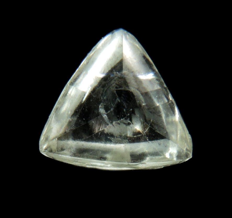 Diamond (0.74 carat cuttable very-pale-yellow macle, twinned uncut diamond) from Diavik Mine, East Island, Lac de Gras, Northwest Territories, Canada