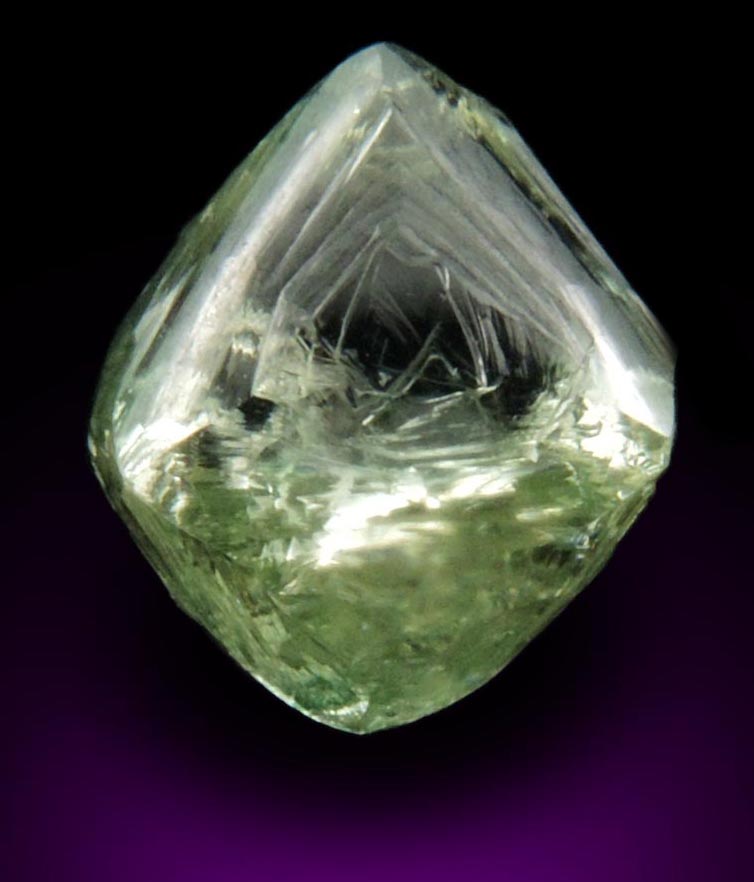 Diamond (1.66 carat superb gem-quality cuttable green asymmetric uncut rough diamond) from Almazy Anabara Mine, Sakha (Yakutia) Republic, Siberia, Russia