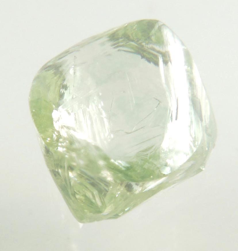 Diamond (1.66 carat superb gem-quality cuttable green asymmetric uncut rough diamond) from Almazy Anabara Mine, Sakha (Yakutia) Republic, Siberia, Russia