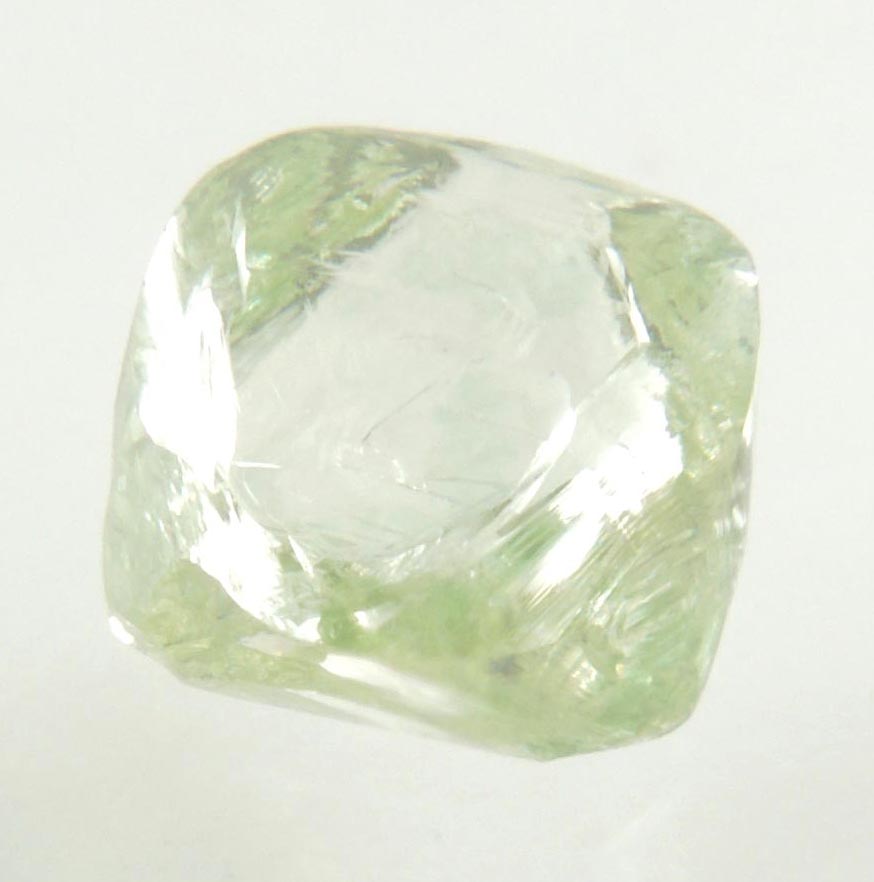 Diamond (1.66 carat superb gem-quality cuttable green asymmetric uncut rough diamond) from Almazy Anabara Mine, Sakha (Yakutia) Republic, Siberia, Russia