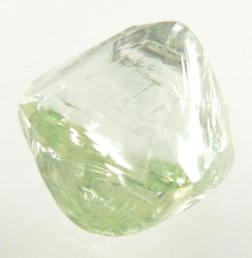 Diamond (1.66 carat superb gem-quality cuttable green asymmetric uncut rough diamond) from Almazy Anabara Mine, Sakha (Yakutia) Republic, Siberia, Russia