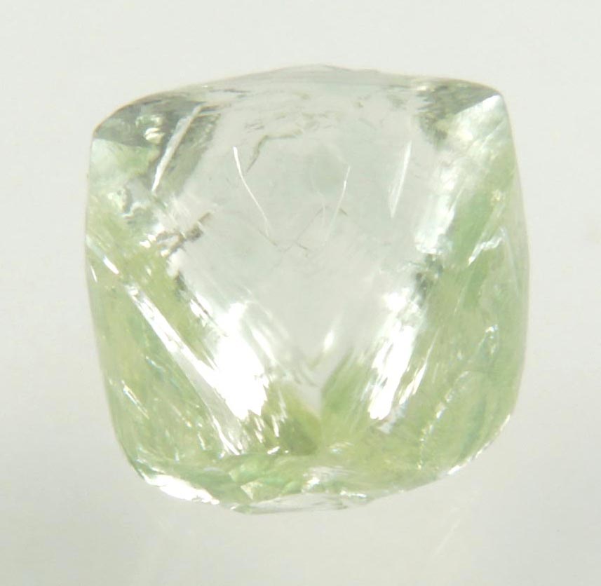 Diamond (1.66 carat superb gem-quality cuttable green asymmetric uncut rough diamond) from Almazy Anabara Mine, Sakha (Yakutia) Republic, Siberia, Russia