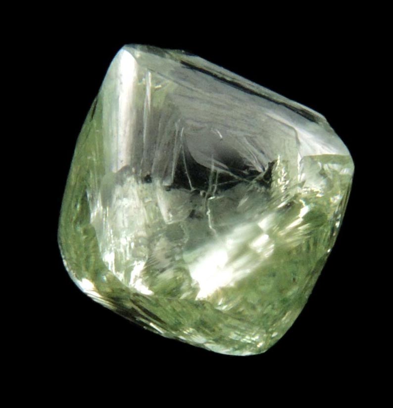 Diamond (1.66 carat superb gem-quality cuttable green asymmetric uncut rough diamond) from Almazy Anabara Mine, Sakha (Yakutia) Republic, Siberia, Russia