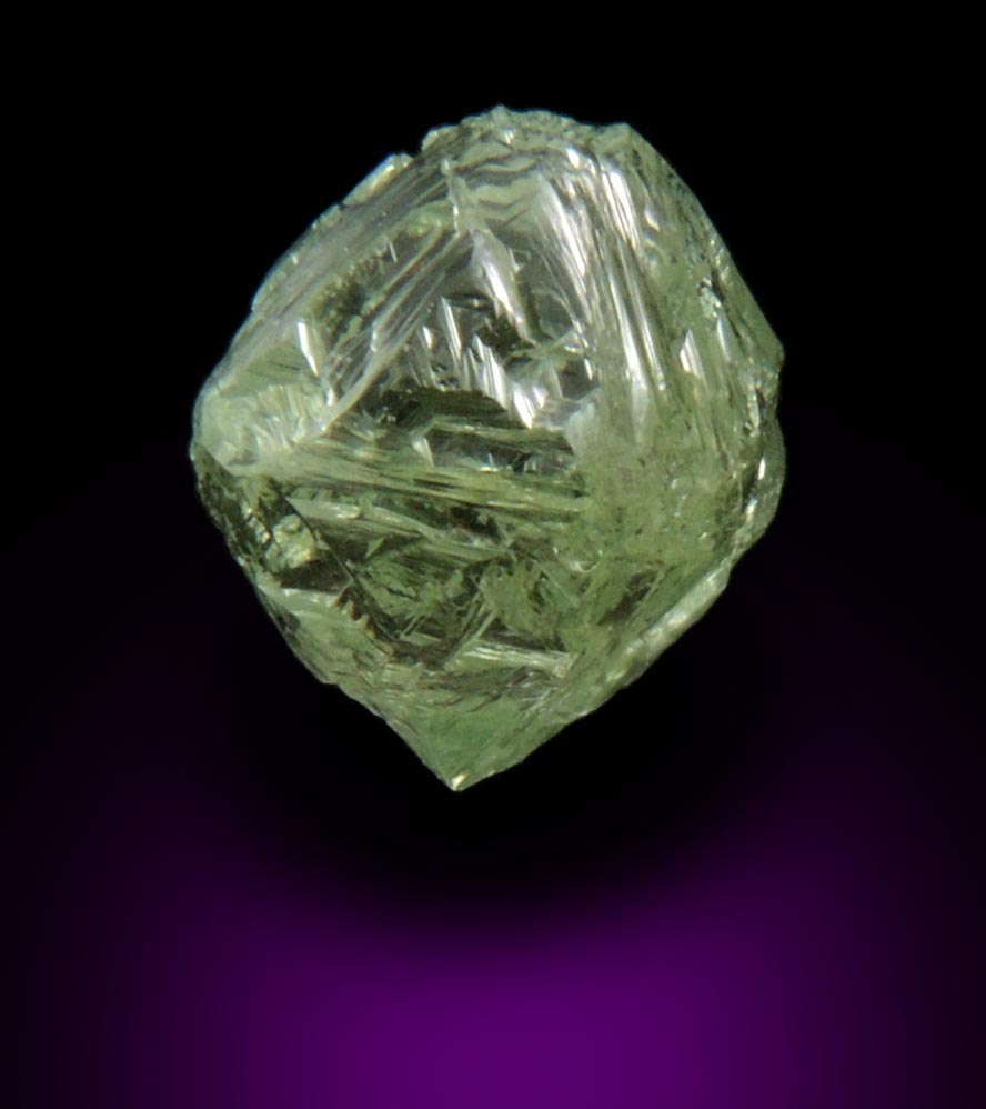 Diamond (1.63 carat superb cuttable gem-grade green octahedral rough diamond) from Almazy Anabara Mine, Sakha (Yakutia) Republic, Siberia, Russia