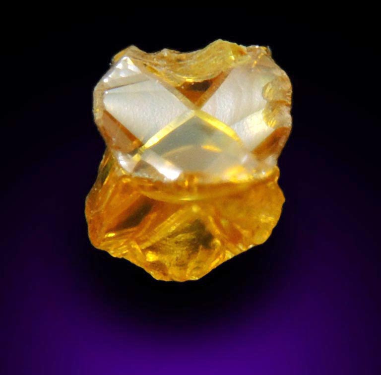 Diamond (0.33 carat fancy intense-yellow cavernous cubic uncut rough diamond) from Mbuji-Mayi, 300 km east of Tshikapa, Democratic Republic of the Congo