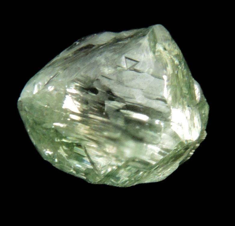 Diamond (1.37 carat superb gem-grade cuttable green asymmetric octahedral uncut diamond) from Almazy Anabara Mine, Sakha (Yakutia) Republic, Siberia, Russia