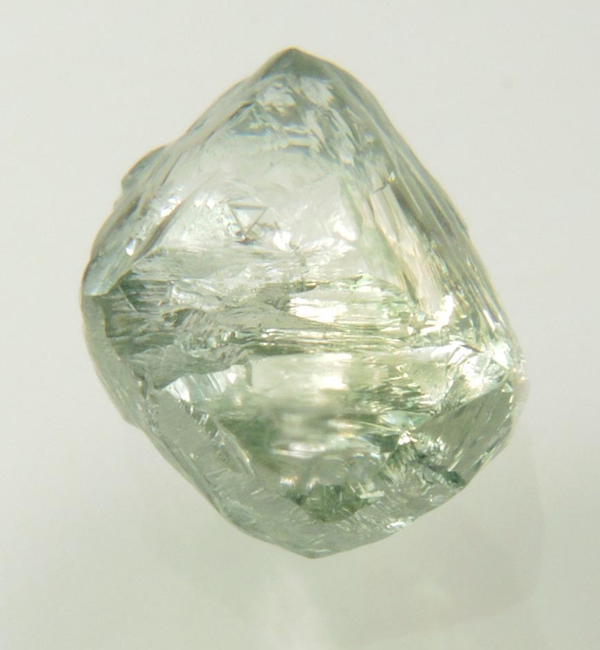 Diamond (1.37 carat superb gem-grade cuttable green asymmetric octahedral uncut diamond) from Almazy Anabara Mine, Sakha (Yakutia) Republic, Siberia, Russia