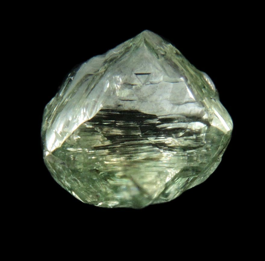 Diamond (1.37 carat superb gem-grade cuttable green asymmetric octahedral uncut diamond) from Almazy Anabara Mine, Sakha (Yakutia) Republic, Siberia, Russia