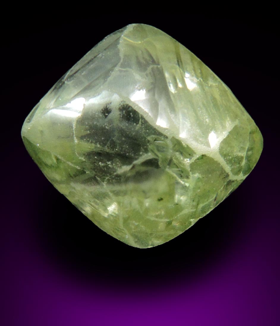 Diamond (3.41 carat superb fancy-green cuttable gem-grade octahedral crystal) from Diamantino, Matto Grosso, Brazil