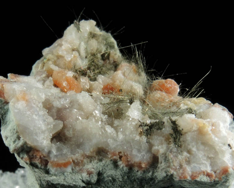 Millerite and Pyrite in Quartz Geode from US Route 27 road cut, Halls Gap, Lincoln County, Kentucky