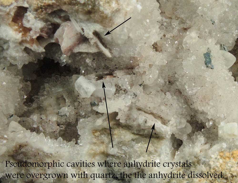 Apophyllite and Babingtonite with Actinolite alteration on Quartz pseudomorphs after Anhydrite from Prospect Park Quarry, Prospect Park, Passaic County, New Jersey