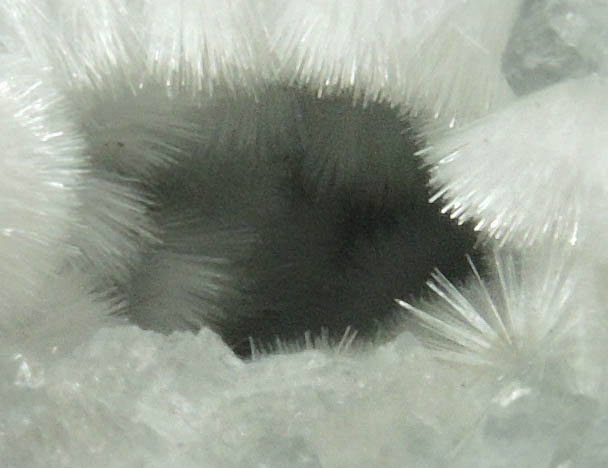 Mesolite over Calcite from Hvaleyri, 24 km NNE of Reykjavk, Hvalfjrur, Iceland