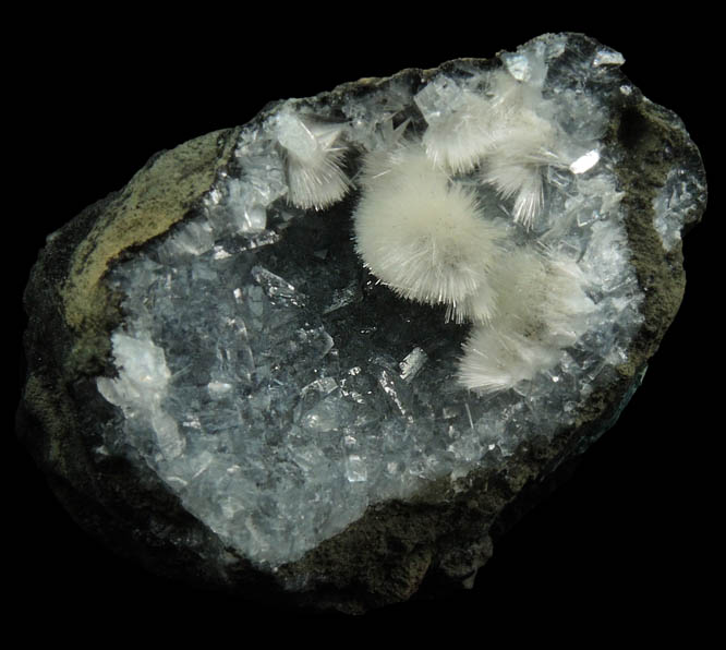 Mesolite over Heulandite from Hvaleyri, 24 km NNE of Reykjavk, Hvalfjrur, Iceland