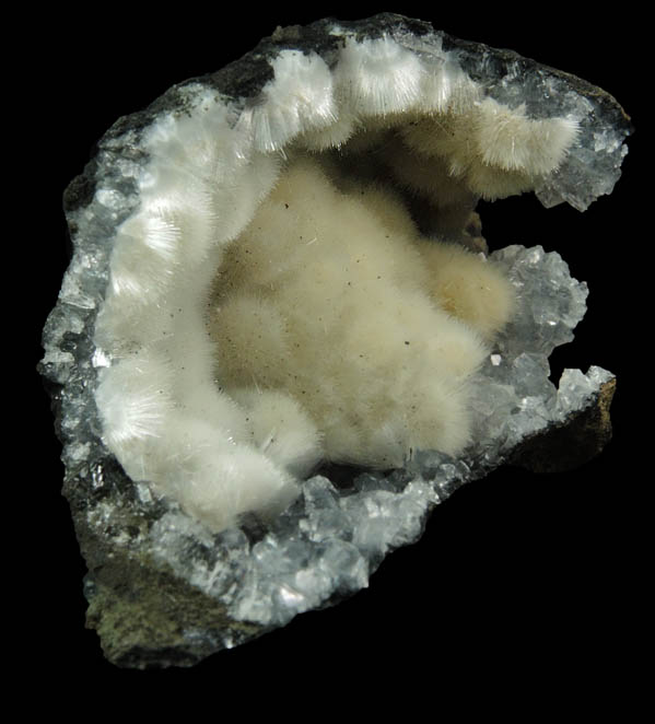 Mesolite over Heulandite from Hvaleyri, 24 km NNE of Reykjavk, Hvalfjrur, Iceland