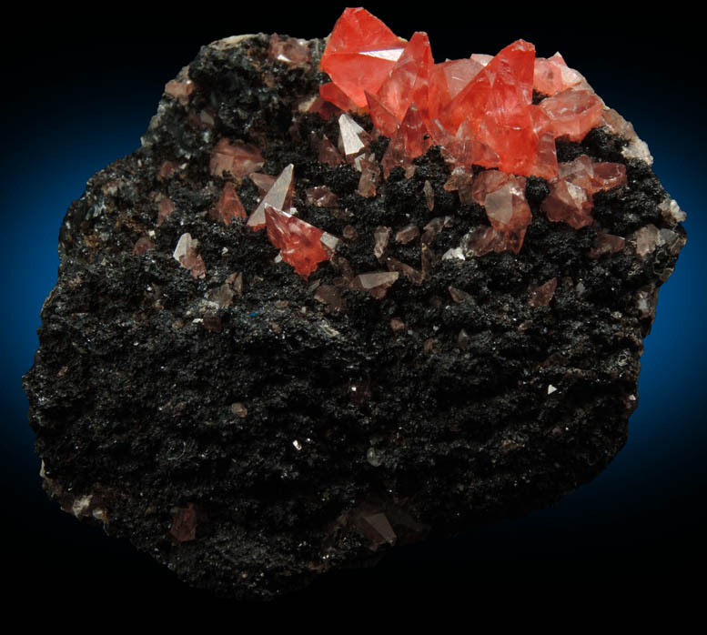 Rhodochrosite on manganese-oxide matrix from Uchucchacua Mine, Oyon, Cajatambo, Peru