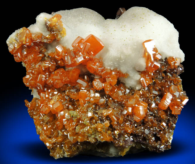 Wulfenite with Mimetite on Calcite from Sierra de Los Lamentos, Chihuahua, Mexico